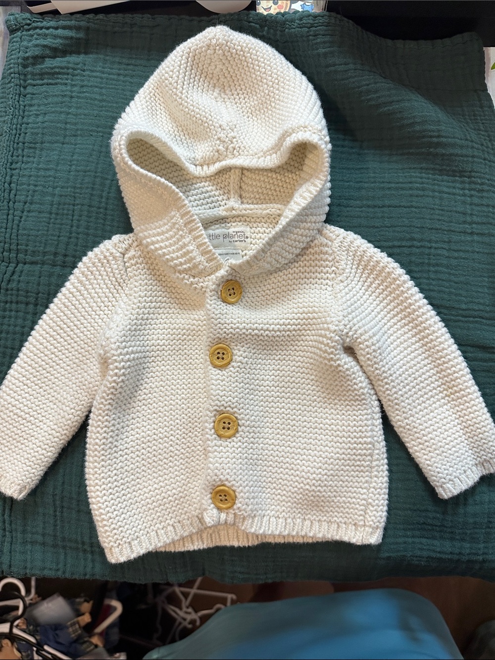 100% Certified Organic Cotton Cream Cardigan with Wooden Button
